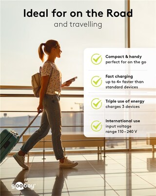 Nabíjačka USB 230V 3port, 1xUSB A, 2xUSB Typ C, 65W, Power Delivery, GaN, čierna