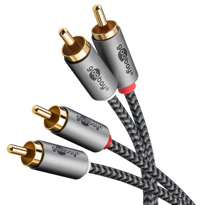 Kábel Cinch 2x audio M/M 2m, čierny/sivý, pozl. konektor