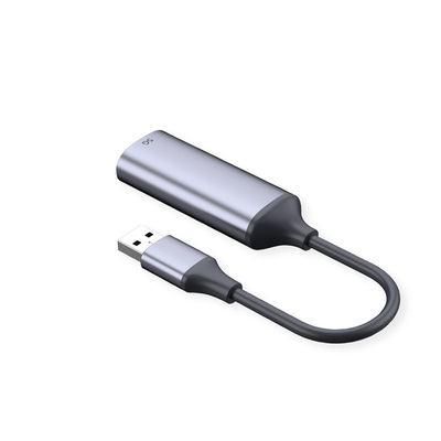 Adaptér USB 3.2 Gen 2 (A) na RJ45 (5 Gigabit Ethernet), 13cm, čierny/sivý
