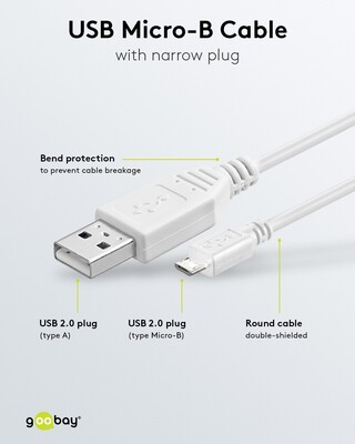 Kábel USB 2.0 A-MICRO-B M/M 1.8m, High Speed, biely