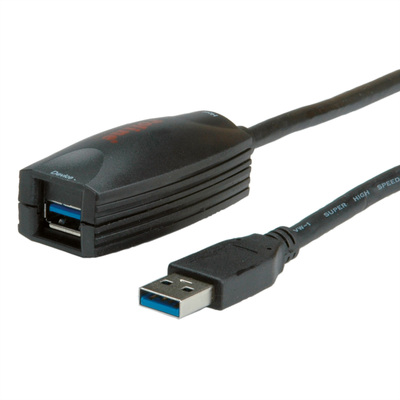 Kábel USB 3.2 Gen 1, A-A M/F 5m, 5Gbps, predlžovací, čierny, aktívny
