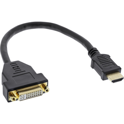 Káblový adaptér HDMI/DVI-I, M/F 0.2m, 1920x1200@60Hz, čierny, pozl. konektor