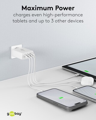 Nabíjačka USB 230V 4port, 1xUSB A, 3xUSB Typ C, 100W, Power Delivery, GaN, biela