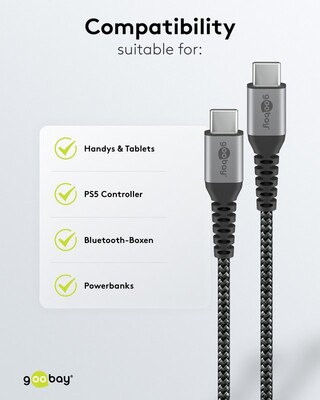Kábel USB 2.0 Typ C CM/CM 1m, High Speed, Power Delivery 60w 20V3A, čierny/sivý