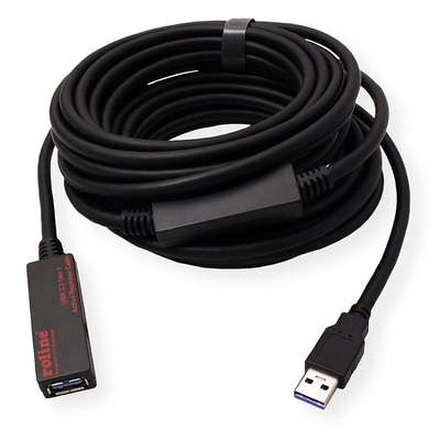 Kábel USB 3.0 A-A M/F 10m, Super Speed, čierny, AKTÍVNY, s adaptérom