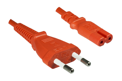 Kábel sieťový 230V, 2pin vidlica (CEE7/16) priama - C7 (2pin), 1.8m, 0.75mm², 2.5A, oranžový