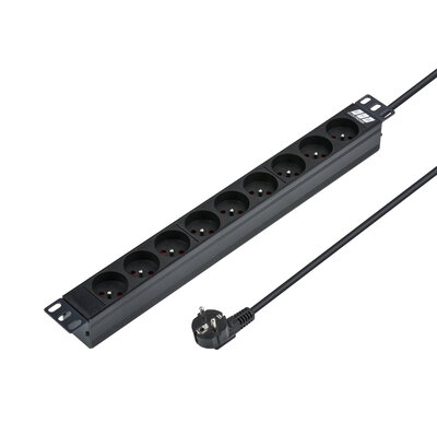 19" zásuv. lišta 9xUTE, vidlica (CEE7/7), 16A, 3600W, 1.8m, čierna