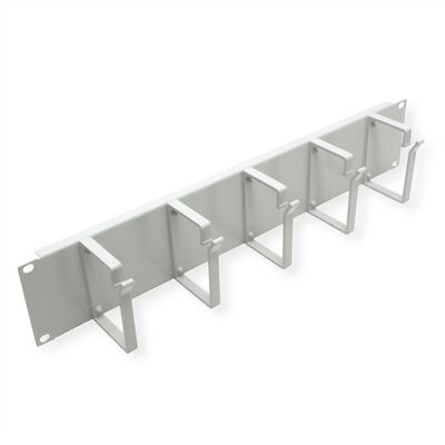 19" Panel vyväzovací, organizér 2U, lišta 5x oko (Typ G) 85x60mm, kovový, sivý RAL7035