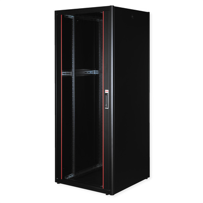 19" Rack na podlahu 42U, 2010x800x800mm (HxWxD), BASIC, sklenené dvere, čierny