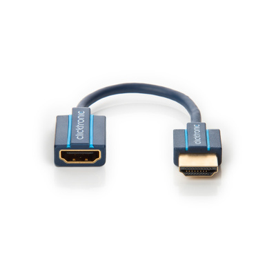 Kábel HDMI M/F 0.1m, Ultra High Speed+Eth, HDMI 2.0, 4K@60Hz, G, modrý, predlžovací, Slim