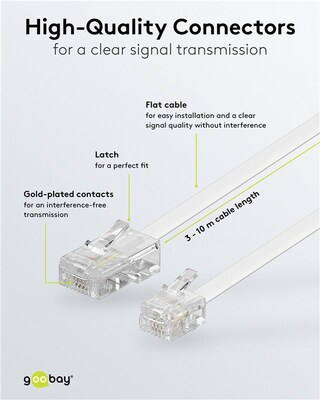 Kábel telefónny RJ11/RJ45, 10m, biely