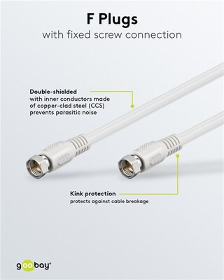 Kábel satelitný, koax F-konektor M/M 10m, 75 Ohm, 80dB, 2x tienený, CCS, biely