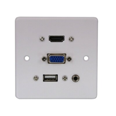 Box na stenu, HDMI, VGA, Audio  jack 3,5mm, USB 2.0(A), dĺžka káblov: 0.10m,  plast, biely