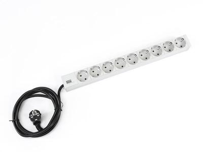 19" zásuv. lišta 9xSCHUKO, vidlica (CEE7/7), 16A, 3600W, 2m, sivá