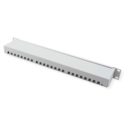 19" Patch panel 24port cat.6a, tienený s uzemnením, celokovový, 1U, sivý