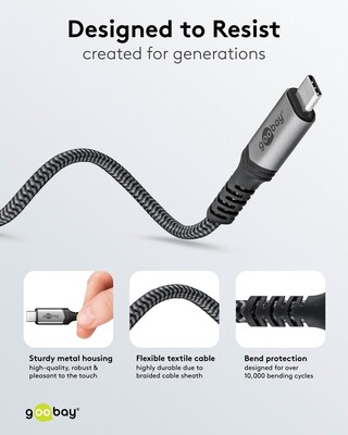 Kábel USB 4 Gen 3x2, Typ C CM/CM 0.5m, 40Gbps, PD 240w 48V5A, oplet, čiernosivý