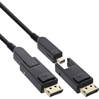 Kábel DisplayPort mini M/M 20m, 8K@60Hz, DP v1.4, 32.4Gbit/s, jednosmerný, optický, + adaptéry na DP