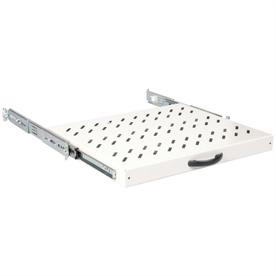 19" Polica 350mm, max. 25kg, 1U, sada skrutiek a podložiek v balení, sivá