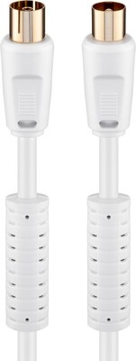 Kábel anténny, koax TV M/F 3.5m, 75 Ohm, 80dB, 2x tienený, CCS, s ferritom, biely, pozl. konektor