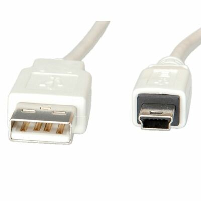 Kábel USB 2.0 A-MINI-B 5pin M/M 3m, High Speed, biely