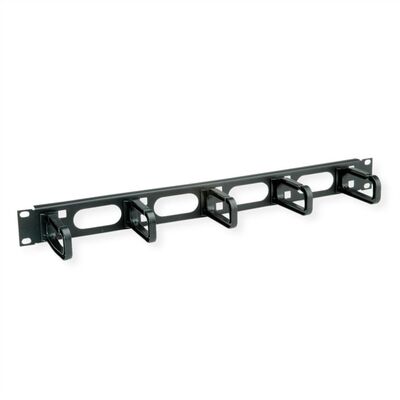 19" Panel vyväzovací, organizér, 5x oko (Typ C) 80mm, 1U, oceľ/plast, čierny
