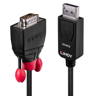 Kábel DisplayPort na VGA M/M 2m, čierny, jednosmerný, aktívny, pozl. konektor