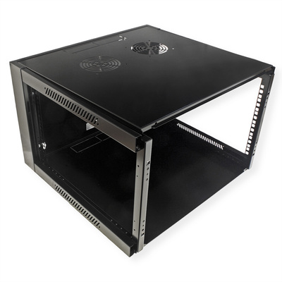 19" Rack na stenu 6U, čierny, 368x600x600mm (HxWxD), odnímateľné bočnice