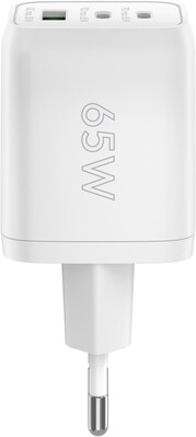 Nabíjačka USB 230V 3port, 1xUSB A, 2xUSB Typ C, 65W, Power Delivery, GaN, biela