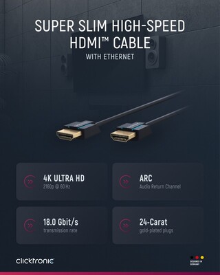 Kábel HDMI M/M 1.5m, High Speed+Eth, 4K@60Hz, HDMI 2.0, 18G, pozl. konektor, modrý, Slim, C