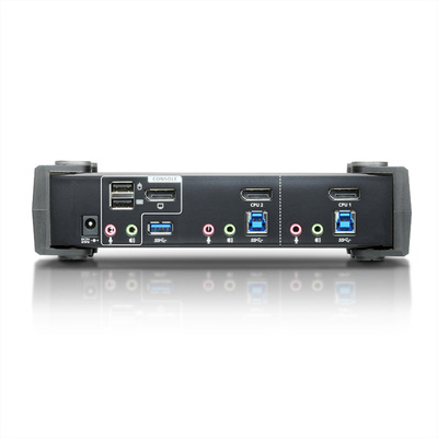 KVM switch/prepínač 2PC, DisplayPort 1.2 (4K@60Hz), USB 3.1 Gen 1, USB hub, Audio, čierny
