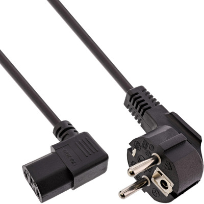 Kábel sieťový 230V, vidlica (CEE7/7) lomená - C13 zahnutý (doprava), 0.5m, 0.75mm², 10A, čierny