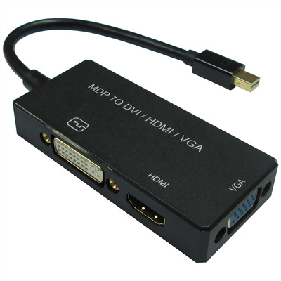 Adaptér mini DisplayPort na HDMI/VGA/DVI-I M/F, 4K@60Hz, 10cm, čierny
