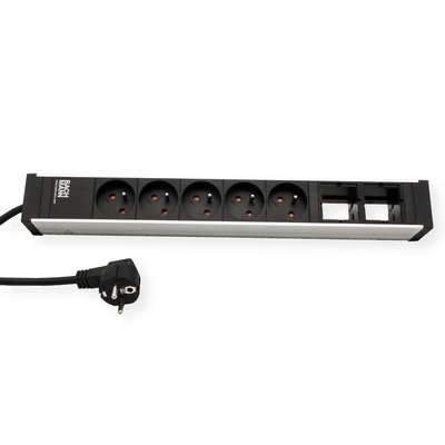 UNIVERSAL 5xUTE 230V, 2xCustom, 3m kábel 1.5mm², vidlica CEE7/7, hliník/čierny