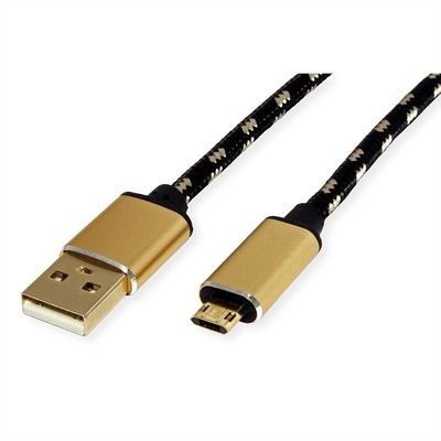 Kábel USB 2.0 A-MICRO-B M/M 0.8m, High Speed, čierny/zlatý, Gold, pozl. kon., REVERSIBLE