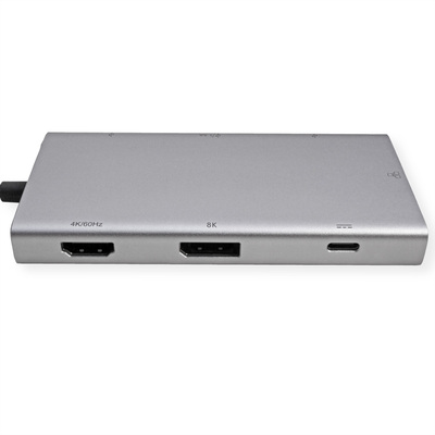 Dokovacia Stanica USB Typ C, HDMI+DisplayPort, 2xUSB-A, 2xUSB-C, LAN, PowerDelivery, 4K@60Hz, 0.2m, 