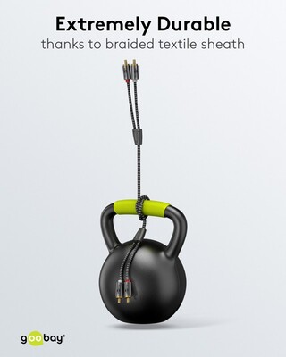 Kábel Cinch 2x audio M/M 2m, čierny/sivý, pozl. konektor