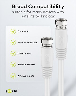 Kábel satelitný, koax F-konektor M/M 10m, 75 Ohm, 80dB, 2x tienený, CCS, biely