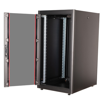 19" Rack na podlahu 22U, 1125x600x800mm (HxWxD), BASIC, sklenené dvere, čierny