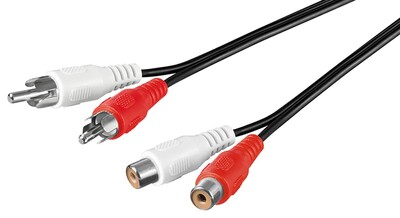 Kábel Cinch 2x audio M/F predlžovací 1.5m, čierny