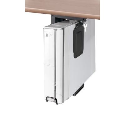 Držiak PC pod dosku stola, max 10kg, šírka do 125mm, výška do 358mm, otočný, uzamykatelný, čierny