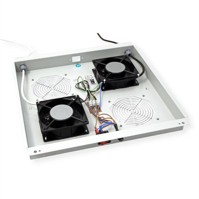 19" Ventilačná jednotka, stropná, 2 vetráky, s termostatom, sivá, RAL7035