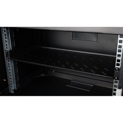 19" Polica 250mm, max. 15kg, 1U, sada skrutiek a podložiek v balení, čierna