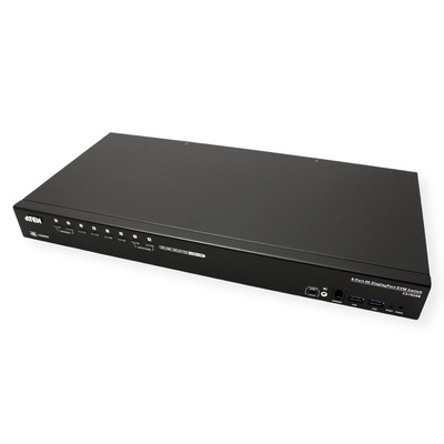 KVM switch/prepínač 8PC, DisplayPort, USB 3.0, OSD, DP+HDMI output 4K@60Hz, audio