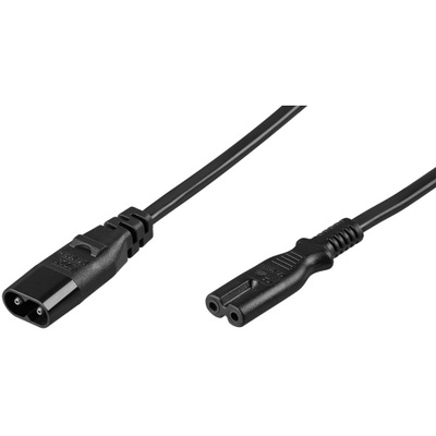 Kábel sieťový 230V 2pin C7 - C8 predlžovací, 2m, 0.75mm², 2.5A, čierny