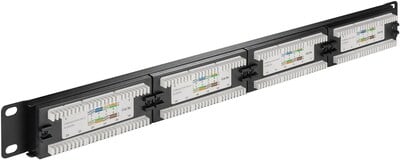 19" Patch panel 24port cat.5e, netienený, 1U, čierny