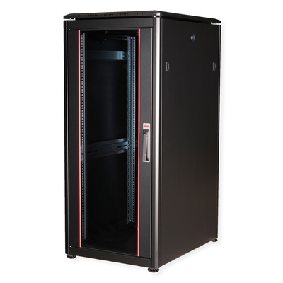 19" Rack na podlahu 26U, 1342x600x800mm (HxWxD), PRO, sklenené dvere, čierny