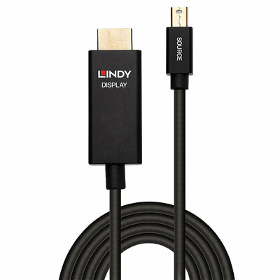 Kábel DisplayPort mini na HDMI M/M 3m, jednosmerný, 4K@60Hz UHD, HDR, audio, čierny, pozl. konektor
