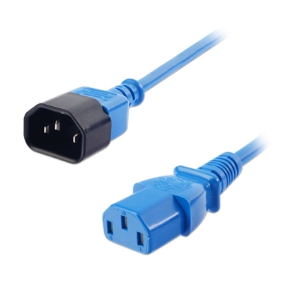 Kábel sieťový 230V predlžovací, C13 - C14, 1m, 0.75mm², 10A, modrý