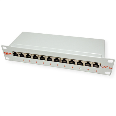 10" Patch panel 12port cat.6a, tienený s uzemnením, celokovový, 1U, sivý