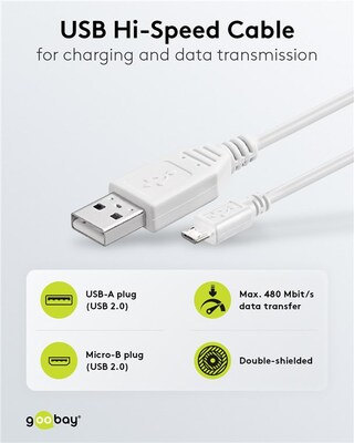 Kábel USB 2.0 A-MICRO-B M/M 1.8m, High Speed, biely